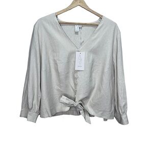 Joie Tan Linen Button Down Cropped Blouse Size 2x NWT